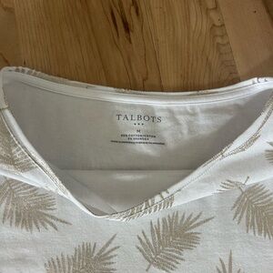 Talbots White and Gold Leaf Print Top